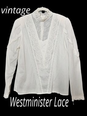 Vintage Westminster Lace  High-Neck Pioneer/victorian Style Button Back Blouse